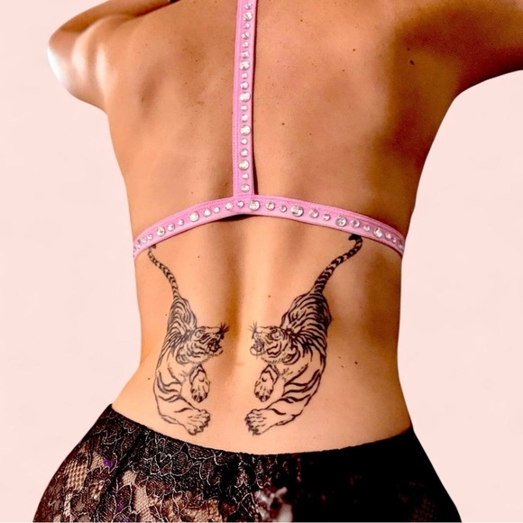 Dolls Kill Pink Rhinestone Halter Top - Picture 2 of 8